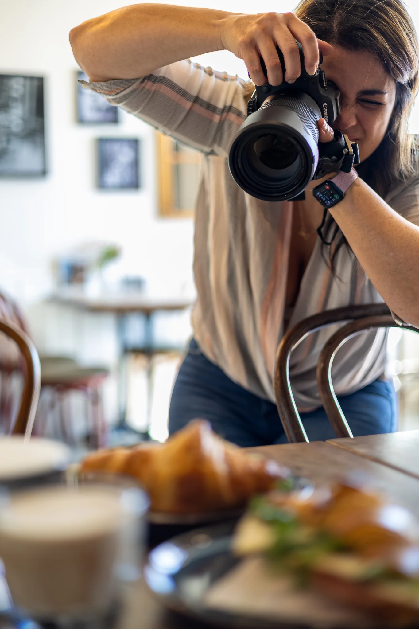 Behind-the-scenes content creation at a café